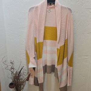 Umgee Colorblock Cardigan in Pink, Yellow, and Brown